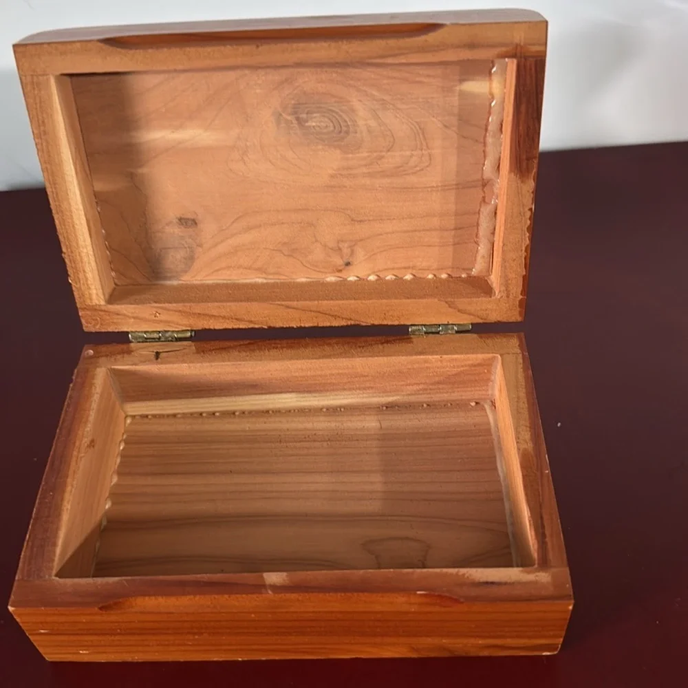 Vintage Cedar Wood Trinket Box 